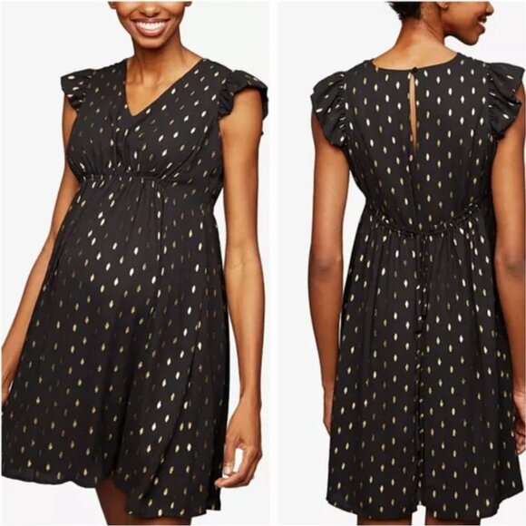 Collective Concepts Metallic Cocktail Maternity Party Dress Black Gold Women's S - Picture 1 of 11